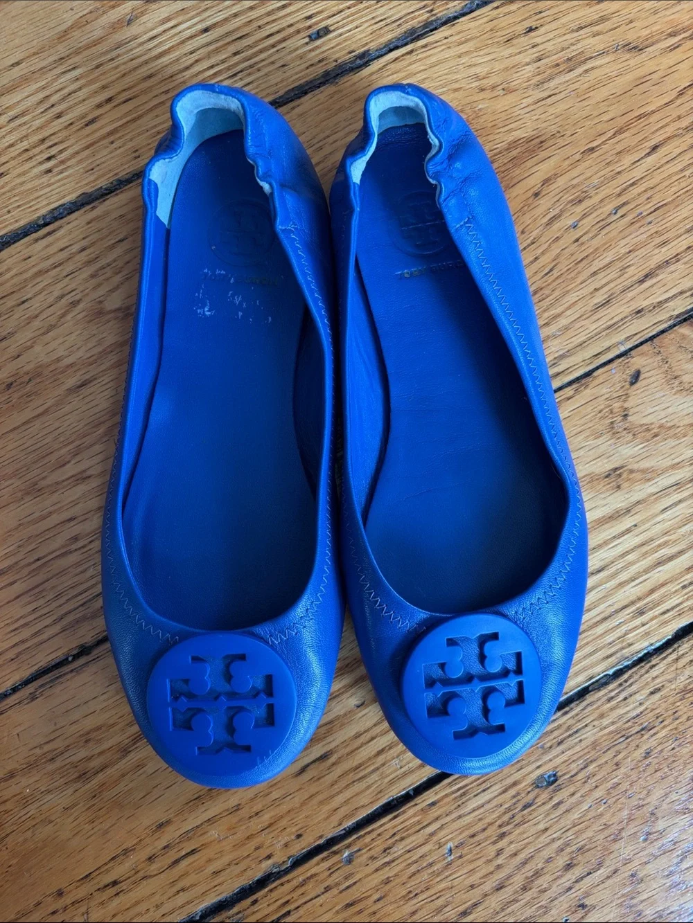 Tory Burch Royal Blue Leather Logo Ballet Flats
